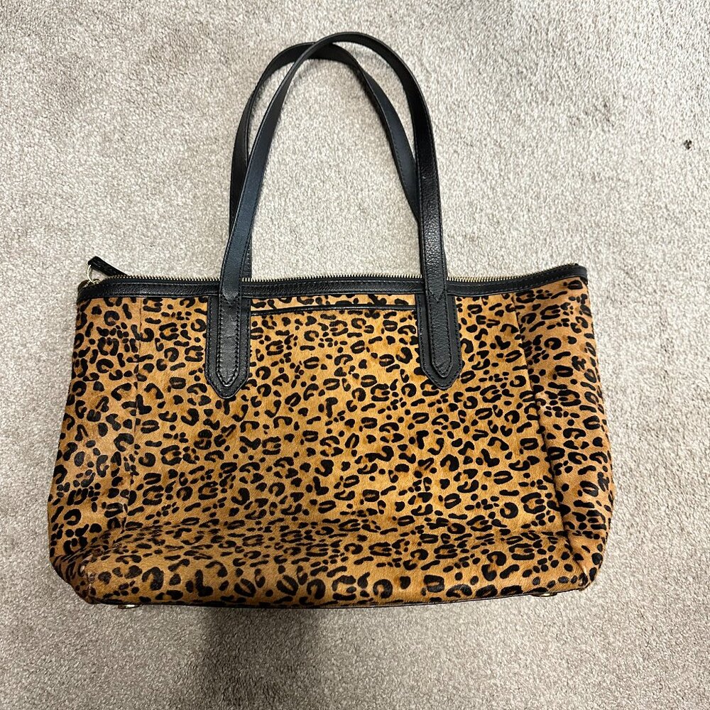 💼 Fossil Leopard Print Haircalf Shoulder Tote Bag – Chic & Rare! 🐆